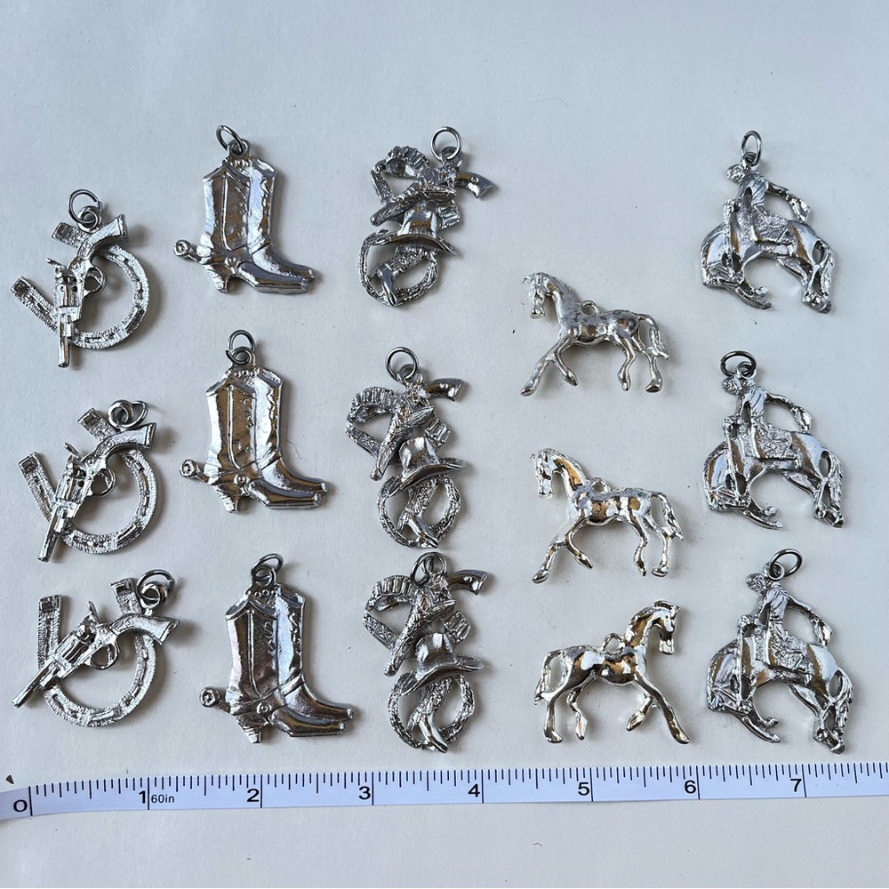 Vintage Cowboy Western Charm Set silver toned